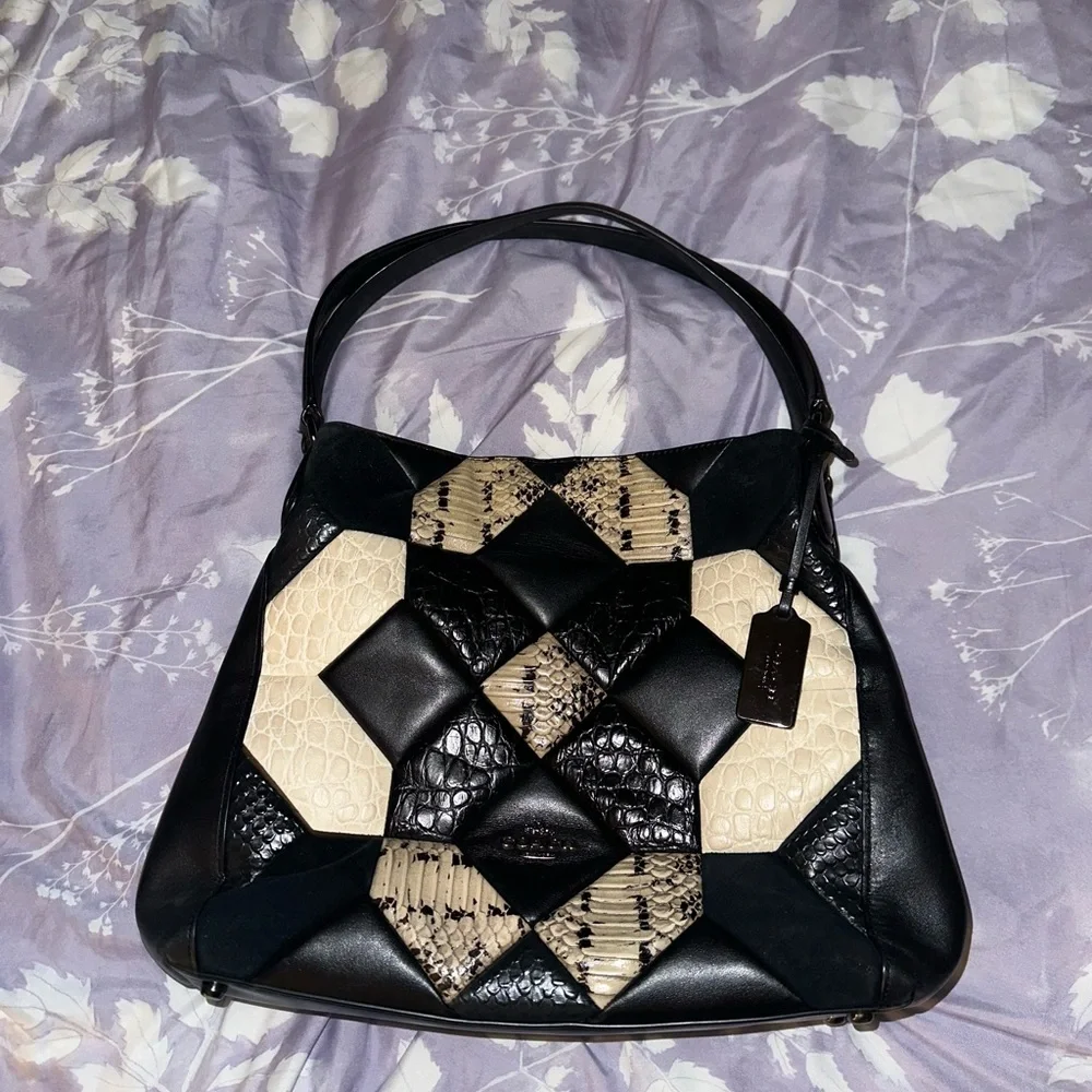 Coach Black and Cream Patchwork Shoulder Bag - Picture 2 of 3